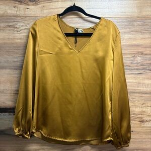 Nicole Miller Mustard V-Neck Blouse